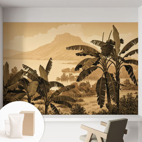 Papier peint intissé mural avec imprimé motifs uniques apparence moderne - Colle incluse gratuite Panorama tropical 152x104 cm (1/5)