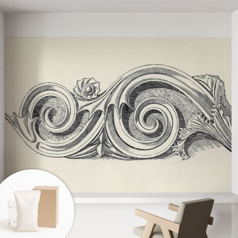 Papier peint intissé à motifs décoratifs pour salon chambre et bureau Décoration murale élégante avec colle Ornement végétal 152x104 cm (1/5)