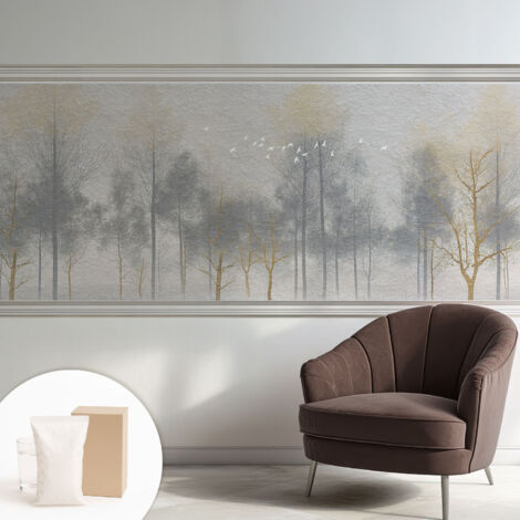 Papier peint intissé avec imprimé pour décoration intérieure pour rénovation a motif - Colle incluse gratuite Harmonie forestière 250x104 cm (1/5)
