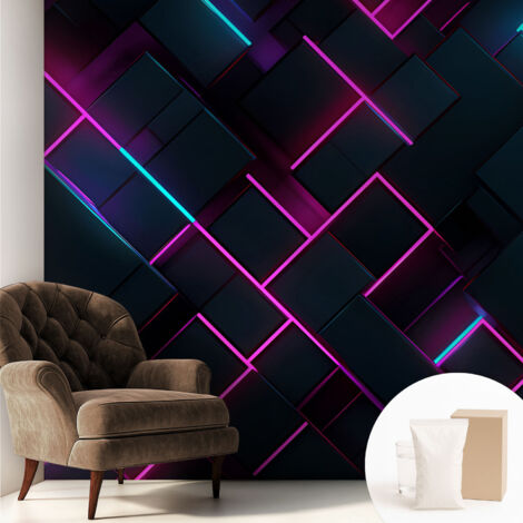 Papier peint intissé avec imprimé pour décoration intérieure pour rénovation a motif - Colle incluse gratuite Géométrie néon 250x250 cm (1/5)