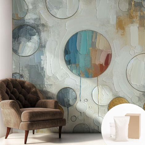 Papier peint intissé décoratif avec colle pour salon chambre et bureau Installation rapide Cercles géométriques 250x250 cm (1/5)