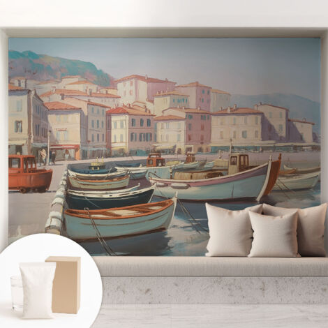 Papier peint intissé décoratif pour salon chambre et cuisine Facile à poser avec colle Port de plaisance en bord de mer 208x146 cm (1/5)