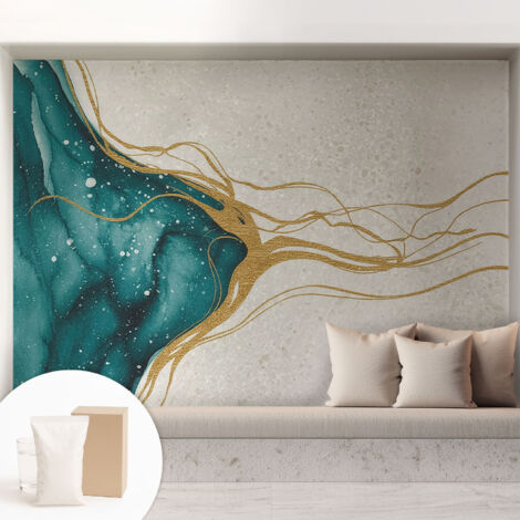 Papier peint intissé mural pour salon chambre à coucher tendance et originale - Colle incluse gratuite Lignes turquoise 208x146 cm (1/5)