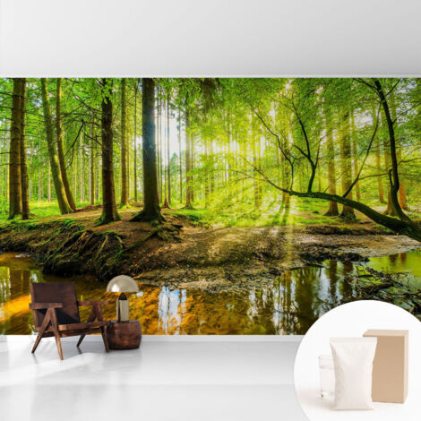 Papier peint intissé décoratif pour chambre et salon Design moderne à poser facilement - Colle incluse gratuite Paysage verdoyant 416x254 cm (1/5)