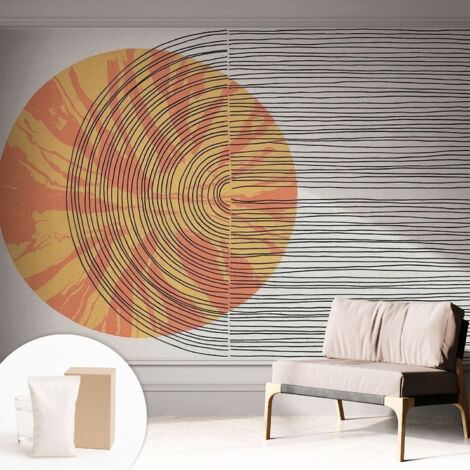 Papier peint intissé mural pour salon chambre à coucher tendance et originale - Colle incluse gratuite Cercle avec des lignes 312x219 cm (1/5)