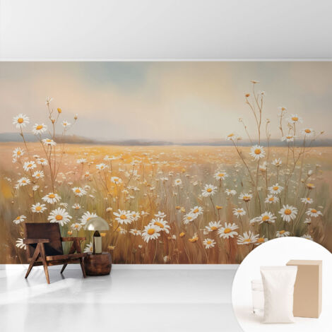 Papier peint intissé classique moderne pour salon et chambre à coucher Décoration rapide avec colle Prairie fleurie 416x254 cm (1/5)