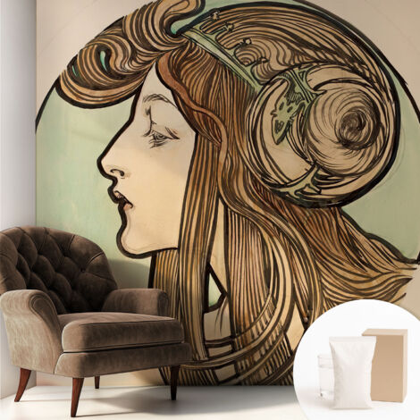 Papier peint décoratif avec colle pour salon, chambre à coucher et bureau – Design moderne et facile à poser Portrait Art nouveau 250x250 cm (1/5)