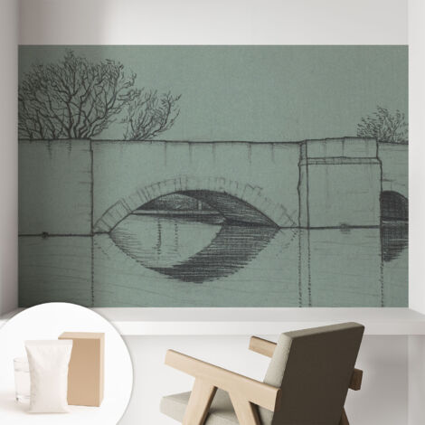 Papier peint intissé mural classique avec imprimé motifs décoratifs design élégant non‑tissé Pont en arc 104x70 cm (1/5)