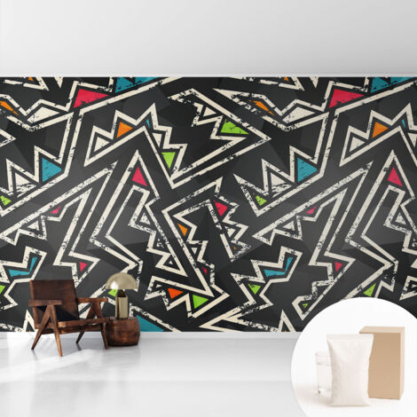 Papier peint intissé décoratif pour salon chambre et cuisine Facile à poser avec colle Géométrie énergique 416x254 cm (1/5)
