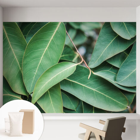 Papier peint intissé décoratif pour chambre et salon Design moderne à poser facilement - Colle incluse gratuite Feuilles vertes 152x104 cm (1/5)