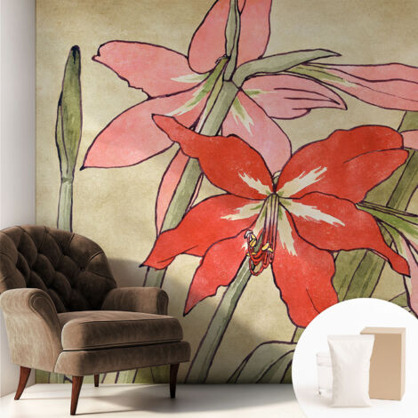 Papier peint intissé mural pour salon chambre à coucher tendance et originale - Colle incluse gratuite Fleurs de hémérocalle 250x250 cm