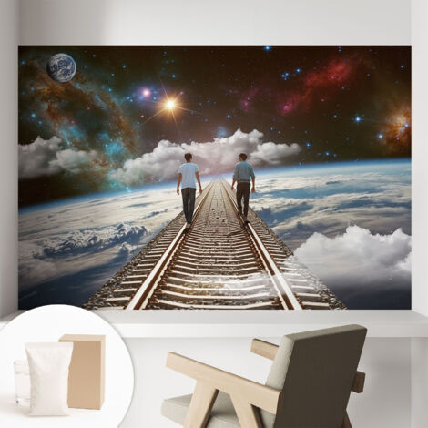 Papier peint intissé mural classique avec imprimé motifs décoratifs design élégant non‑tissé Voyage cosmique 104x70 cm (1/5)