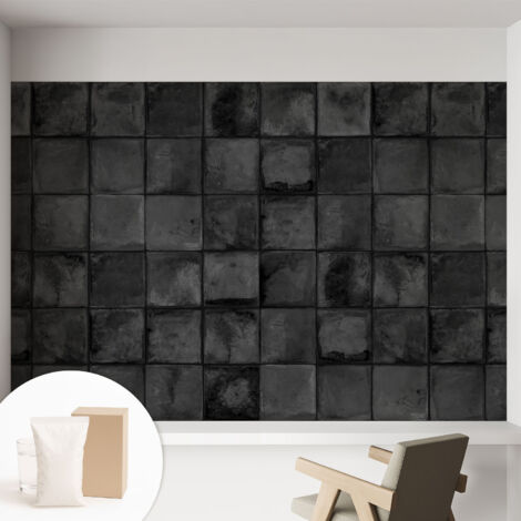 Papier peint intissé pour salon chambre à coucher peint imprimé Installation facile - Colle incluse gratuite Carreaux gris 152x104 cm (1/5)
