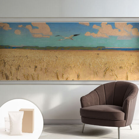 Papier peint intissé avec imprimé pour décoration intérieure pour rénovation a motif - Colle incluse gratuite Champ de blé 250x104 cm (1/5)