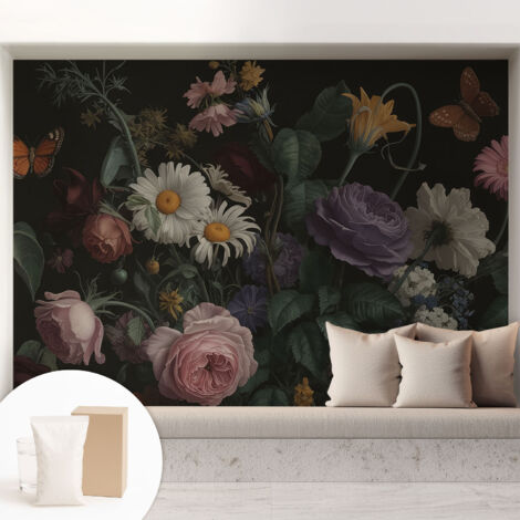 Papier peint intissé avec imprimé pour décoration intérieure pour rénovation a motif - Colle incluse gratuite Élégance florale 208x146 cm (1/5)