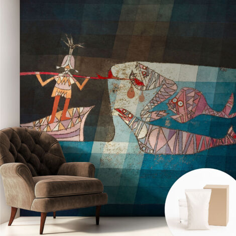 Papier peint intissé décoratif avec motifs pour salon et chambre a motif - Colle incluse gratuite Le pêcheur chasseur 250x250 cm (1/5)