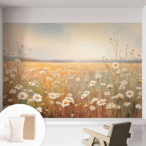 Papier peint intissé classique moderne pour salon et chambre à coucher Décoration rapide avec colle Prairie fleurie 152x104 cm (1/5)