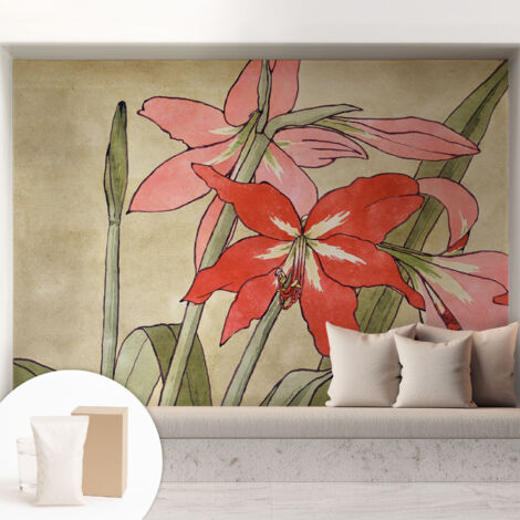 Papier peint intissé mural pour salon chambre à coucher tendance et originale - Colle incluse gratuite Fleurs de hémérocalle 208x146 cm (1/5)