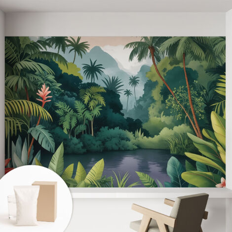 Papier peint intissé avec imprimé pour intérieur moderne application facile a motif - Colle incluse gratuite Décor exotique 152x104 cm (1/5)