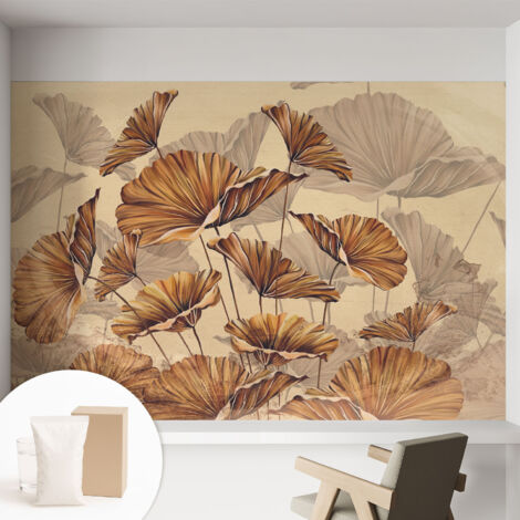 Papier peint intissé mural classique avec imprimé motifs décoratifs design élégant non‑tissé Élégance automnale 152x104 cm (1/5)