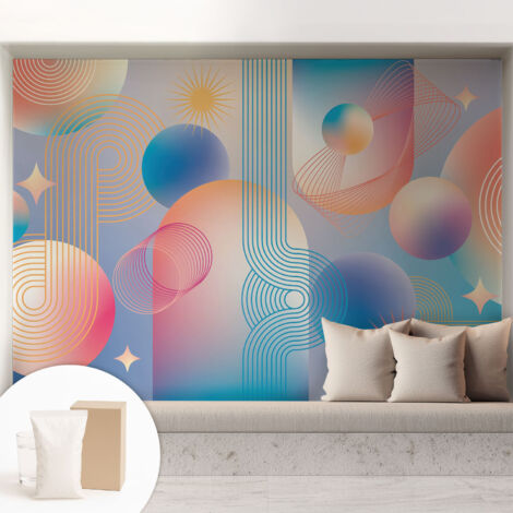 Papier peint intissé avec imprimé pour décoration intérieure pour rénovation a motif - Colle incluse gratuite Abstraction colorée 208x146 cm (1/5)