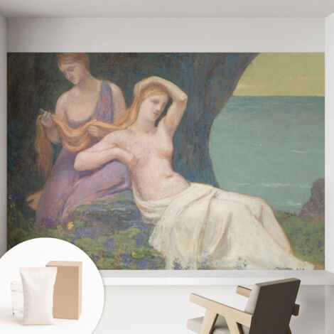 Papier peint intissé à motifs décoratifs pour salon chambre et bureau Décoration murale élégante avec colle Scène balnéaire 152x104 cm (1/5)