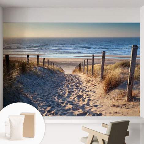 Papier peint intissé avec imprimé pour décoration intérieure pour rénovation a motif - Colle incluse gratuite Sentier de plage 152x104 cm (1/5)