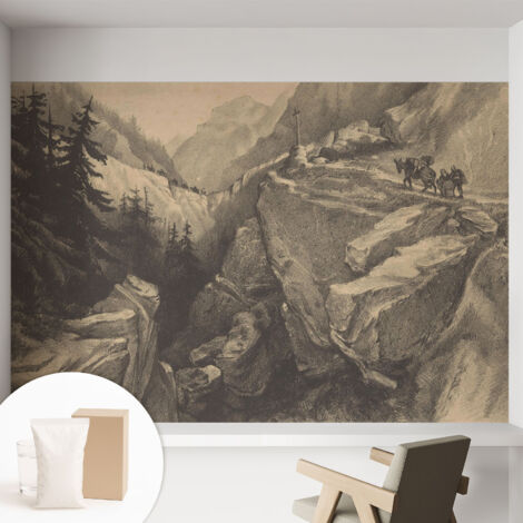 Papier peint intissé mural pour salon chambre à coucher tendance et originale - Colle incluse gratuite Montagnes pittoresques 152x104 cm (1/5)