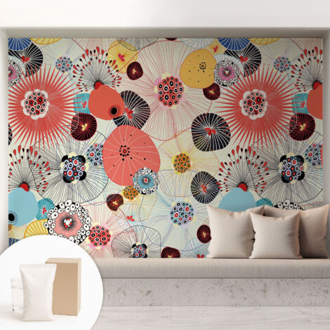 Papier peint intissé avec imprimé pour décoration intérieure pour rénovation a motif - Colle incluse gratuite Fleurs colorées 208x146 cm (1/5)