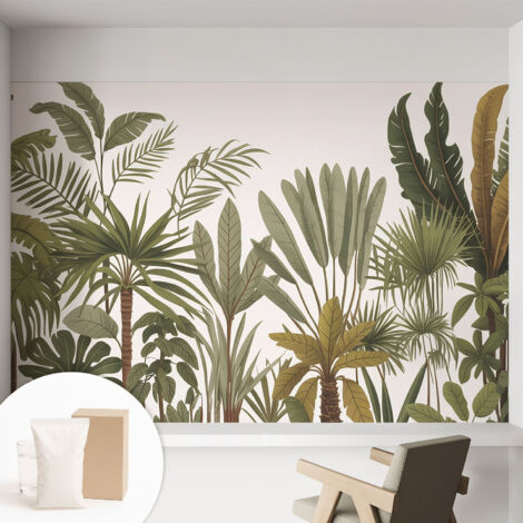 Papier peint décoratif avec colle pour salon, chambre à coucher et bureau – Design moderne et facile à poser Feuilles exotiques 152x104 cm (1/5)