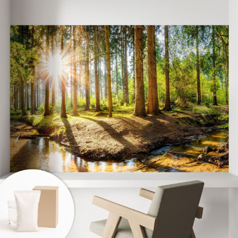Papier peint intissé décoratif pour salon chambre et cuisine Facile à poser avec colle Idyllique forêt 104x70 cm (1/5)
