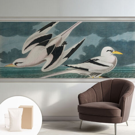 Papier peint intissé mural avec imprimé motifs décoratifs - style contemporain - Colle incluse gratuite Oiseaux au bord de la mer 250x104 cm (1/5)