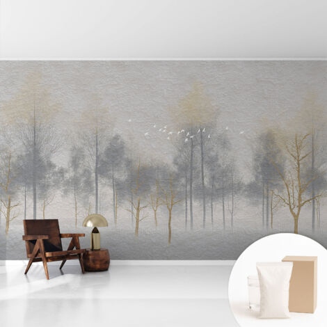Papier peint intissé avec imprimé pour décoration intérieure pour rénovation a motif - Colle incluse gratuite Harmonie forestière 416x254 cm (1/5)