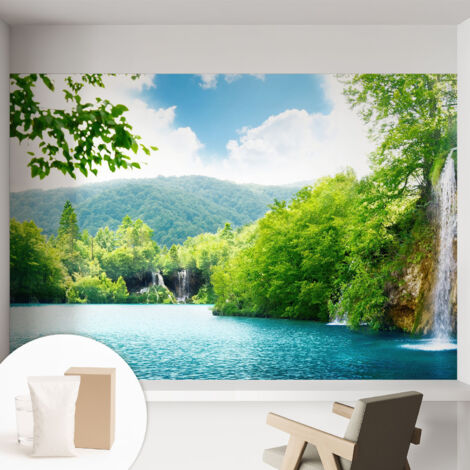 Papier peint intissé mural classique avec imprimé motifs décoratifs design élégant non‑tissé Cascade naturelle 152x104 cm (1/5)