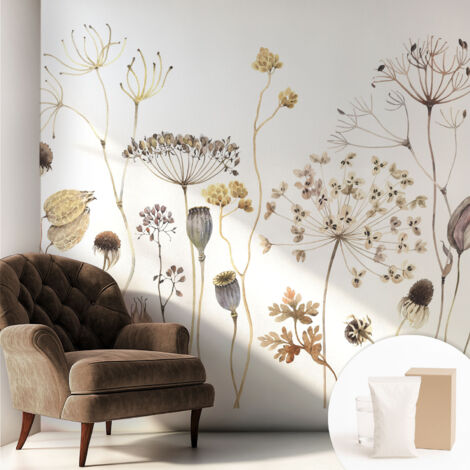 Papier peint intissé mural pour salon chambre à coucher tendance et originale - Colle incluse gratuite Fleurs des champs 250x250 cm (1/5)