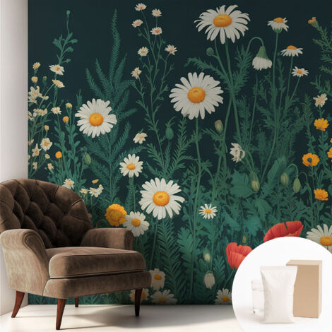 Papier peint intissé avec imprimé pour décoration intérieure pour rénovation a motif - Colle incluse gratuite Fleurs des champs 250x250 cm