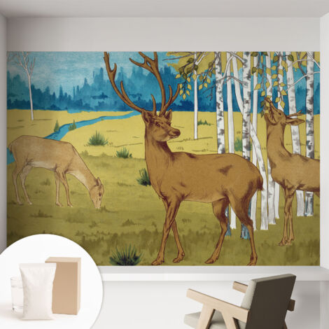 Papier peint intissé mural installation rapide du papier peint durable et résistante - Colle incluse gratuite Harmonie forestière 152x104 cm (1/5)