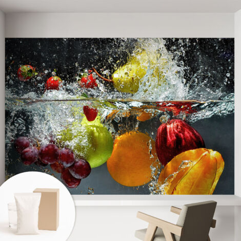 Papier peint intissé avec imprimé pour décoration intérieure pour rénovation a motif - Colle incluse gratuite Fruits dans l'eau 152x104 cm (1/5)