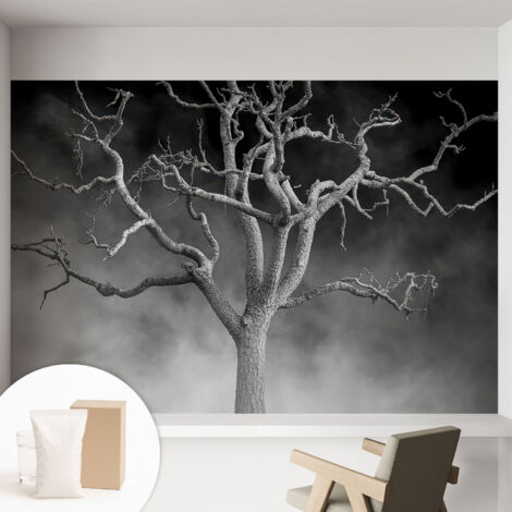 Papier peint intissé mural classique avec imprimé motifs décoratifs design élégant non‑tissé Arbre brumeux 152x104 cm (1/5)