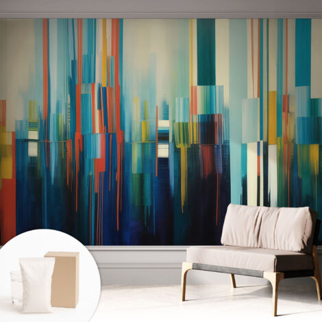 Papier peint intissé mural avec imprimé motifs décoratifs - style contemporain - Colle incluse gratuite Rayures abstraites 312x219 cm (1/5)