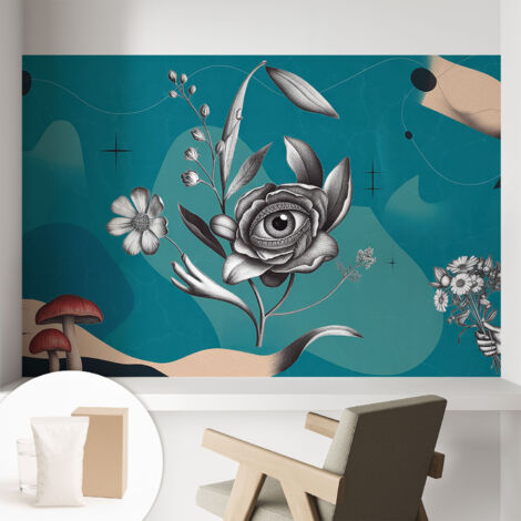 Papier peint intissé décoratif pour salon chambre et cuisine Facile à poser avec colle Œil floral 104x70 cm (1/5)