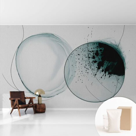 Papier peint intissé pour salon chambre à coucher peint imprimé Installation facile - Colle incluse gratuite Cercles verts 416x254 cm (1/5)