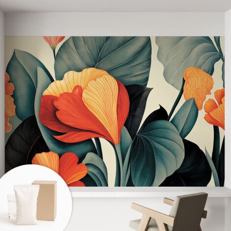 Papier peint intissé mural avec imprimé motifs uniques apparence moderne - Colle incluse gratuite Fleurs colorées 152x104 cm (1/5)