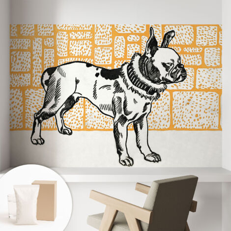 Papier peint intissé décoratif pour salon chambre et cuisine Facile à poser avec colle Chien rétro 104x70 cm (1/5)