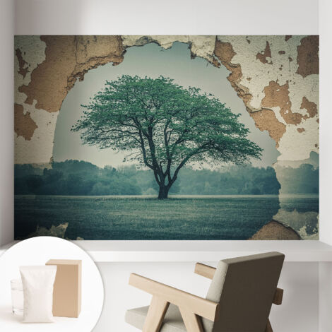 Papier peint intissé classique moderne pour salon et chambre à coucher Décoration rapide avec colle Arbre solitaire 104x70 cm (1/5)
