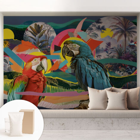 Papier peint intissé avec imprimé pour décoration intérieure pour rénovation a motif - Colle incluse gratuite Oiseaux exotiques 208x146 cm (1/5)