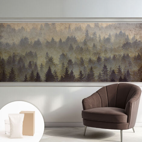 Papier peint intissé mural classique avec imprimé motifs décoratifs design élégant non‑tissé Brume forestière 250x104 cm (1/5)