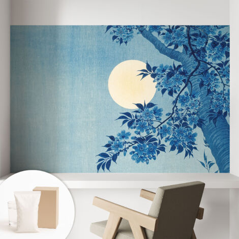 Papier peint intissé décoratif pour chambre et salon Design moderne à poser facilement - Colle incluse gratuite Lune fleurie 104x70 cm (1/5)