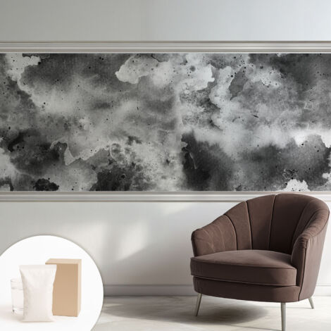 Papier peint intissé mural classique avec imprimé motifs décoratifs design élégant non‑tissé Nuages gris 250x104 cm (1/5)