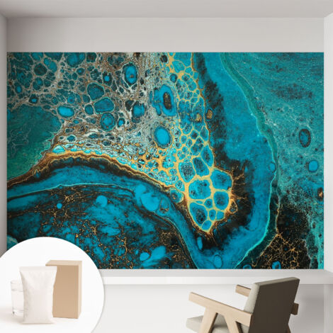 Papier peint intissé mural avec colle pour salon et chambre Décoration murale rapide - Colle incluse gratuite Structure abstraite 152x104 cm (1/5)